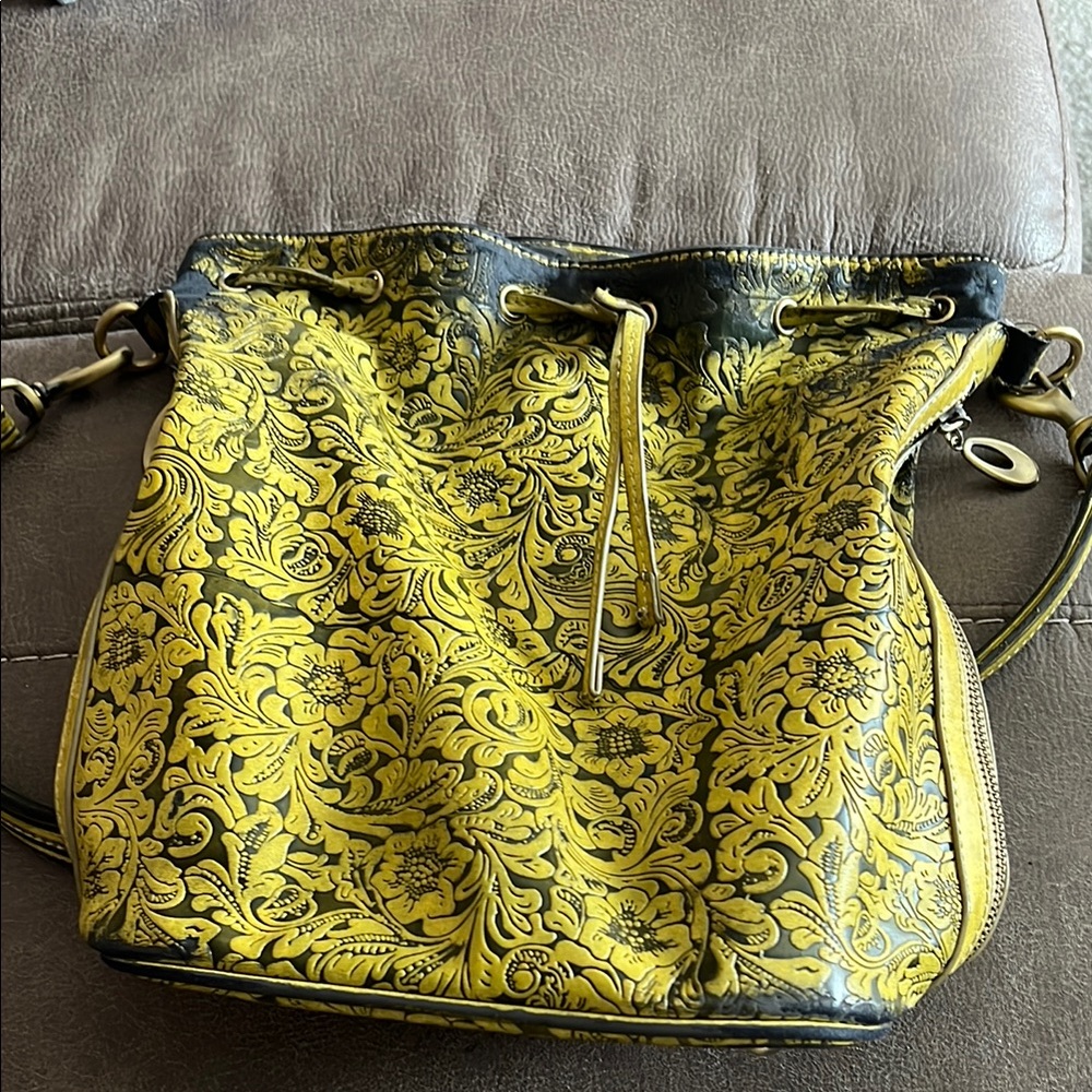 Etienne Aigner Yellow Floral Bucket Bag